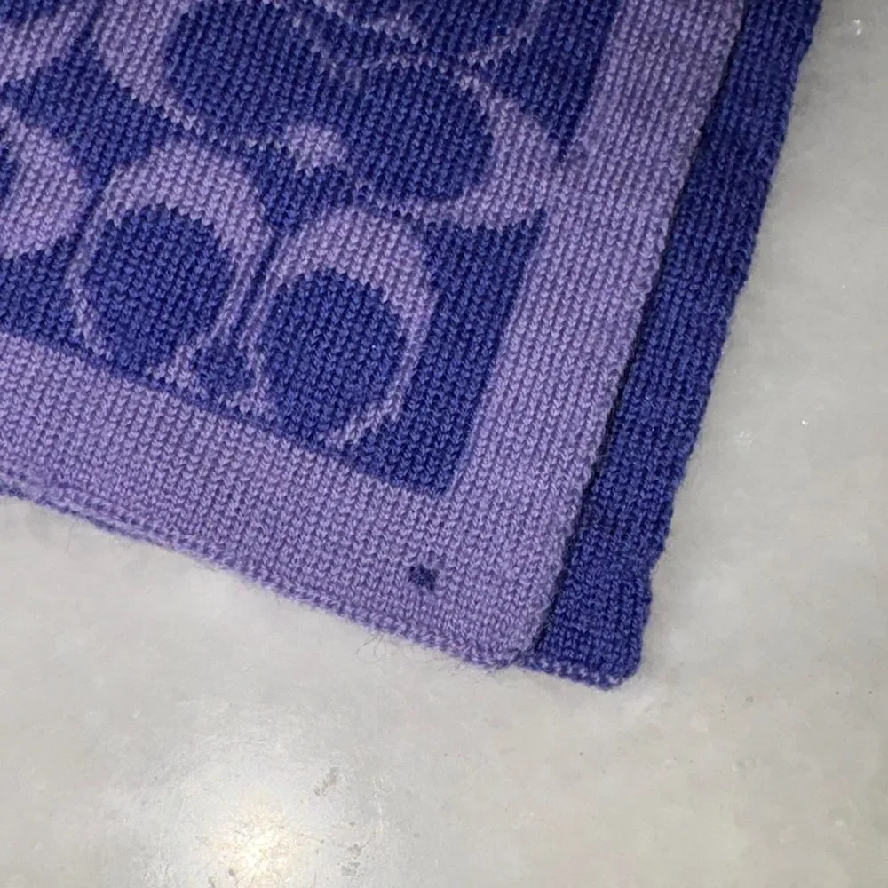 Coach Reversible Signature C Monogram Merino Wool Knit Scarf Purple Lavender